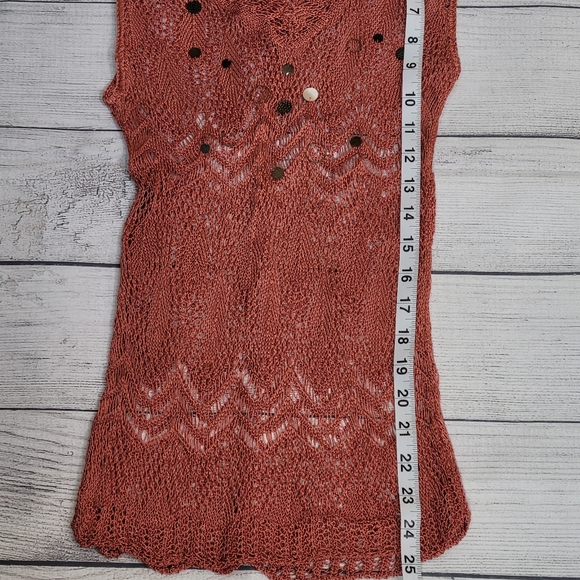BETTE PAIGE Bronze Crochet Open Weave Crop Sleeveless Sweater Xs/S - Picture 10 of 10
